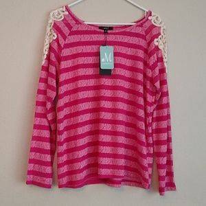 Pink Stripes Crochet Shoulder Top